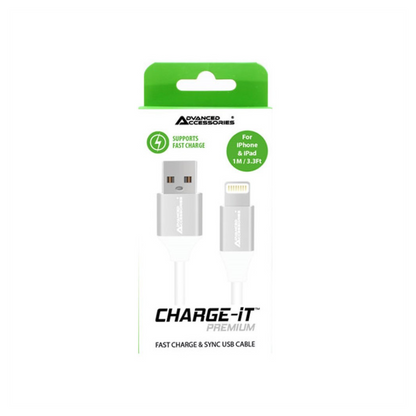 AA CHARGE-IT Premium 8 Pin Cables Supports Fast Charge & Sync for Apple Lightning devices - 1 Metre - White