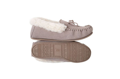 Nordvek Womens Sheepskin Suede Moccasin Slippers With Rubber Sole - 417-100