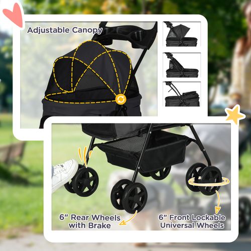 PawHut Pet Stroller Foldable Travel Carriage w/ Brake Basket Canopy, Black