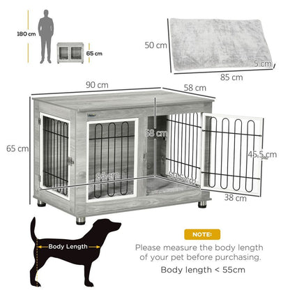 PawHut Dog Crate Furniture, Dog Crate End Table w/ Soft Cushion, Double Door