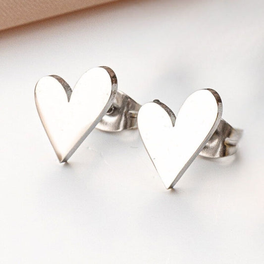 Tilted Heart Stud Earrings