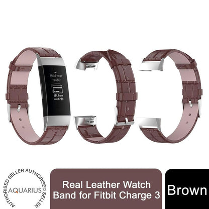 Real Leather Watch Band for Fitbit Charge 3 High Quality And Comfortable- Brown