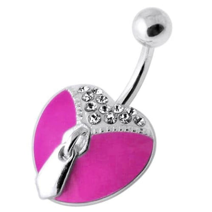 Dangling Zip Colorful Resin Heart Navel Belly Bar