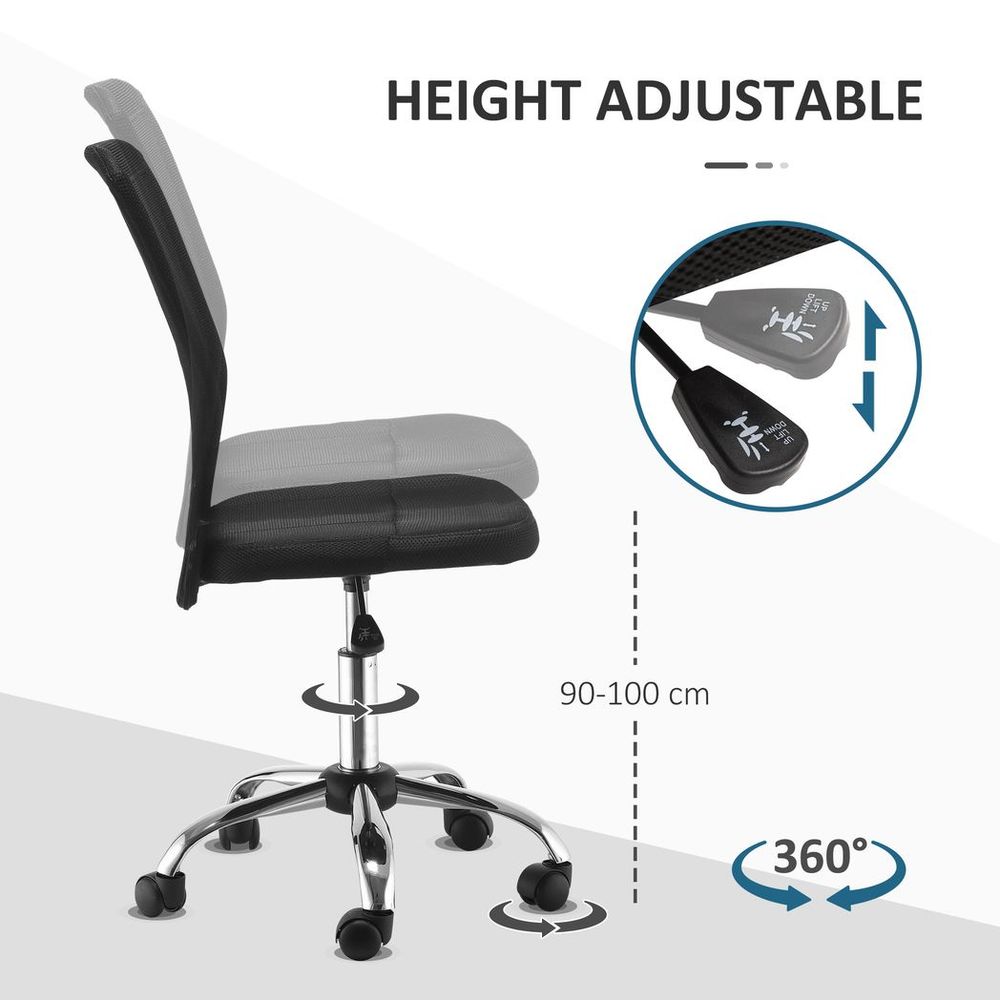 Armless Office Chair Ergonomic Padded Height Adjustable Mesh Back 5 Wheels