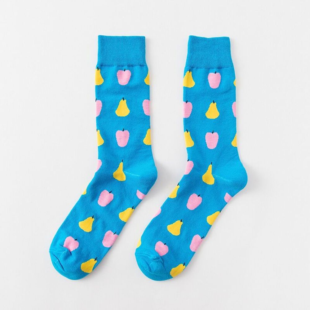 1 Pair Cotton Socks Men Women Street Skateboard Happy Socks Fruit Print Harajuku Gift Apple Pear Banana Lemon Cherry Funny Socks