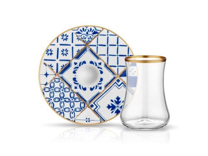 Dervish Blue Blanc Nikea Tea Glass and Saucer