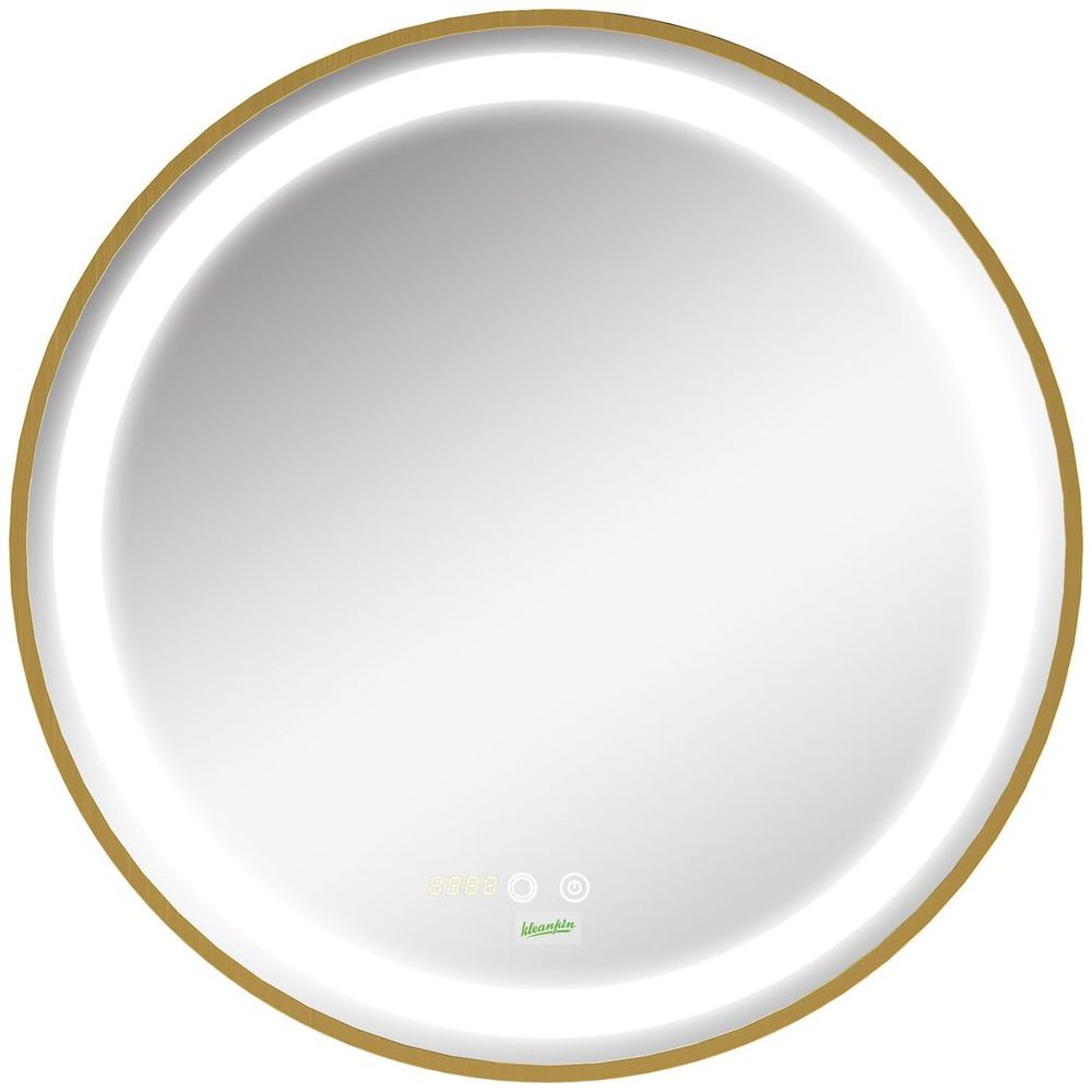 LED Bathroom Mirror Wall Mounted Round Vanity Mirror w/ Lights, Time Display