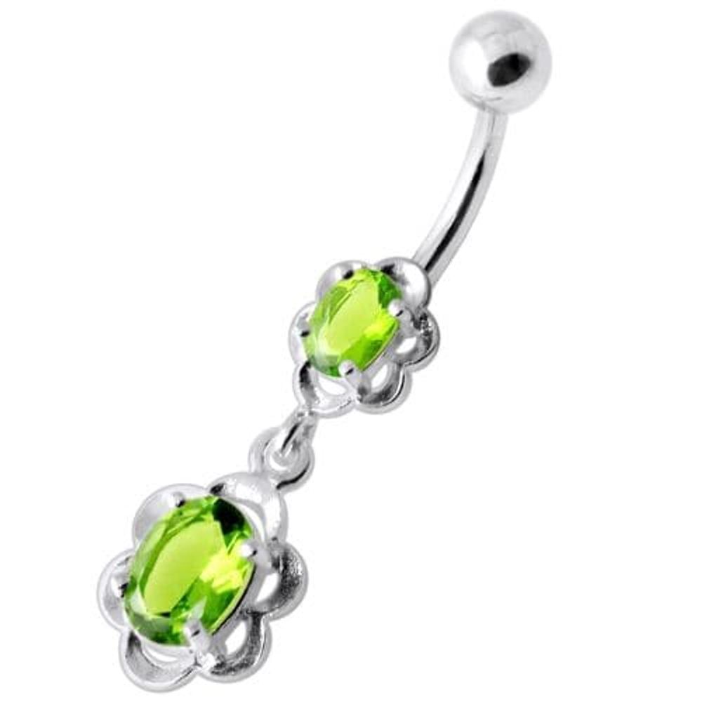 Dangling Single Jeweled Flower Navel Belly Bar