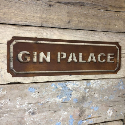 Rusty GIN PALACE sign home bar kitchen mancave