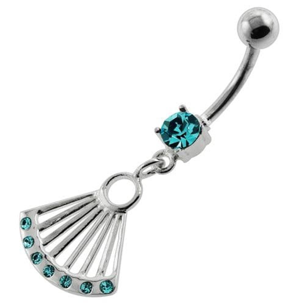 Dangling Jeweled Japanese Hand Fan Belly Button Ring