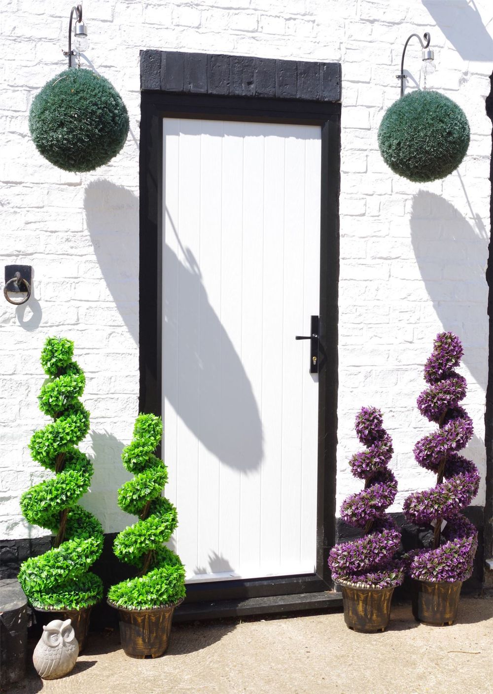 120cm Pair of Purple Large Leaf Spiral Topiary Trees with Decorative Planters