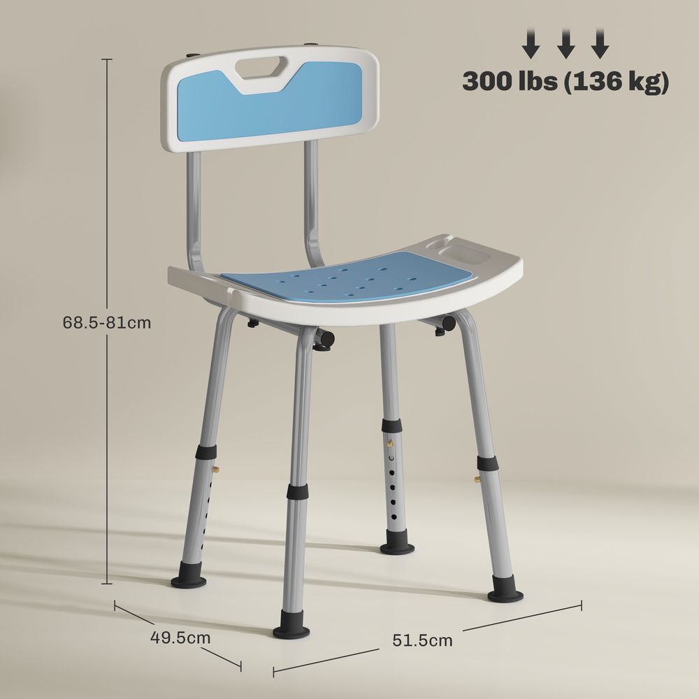 HOMCOM Shower Stool for Elderly Disabled Adjustable Shower Stool