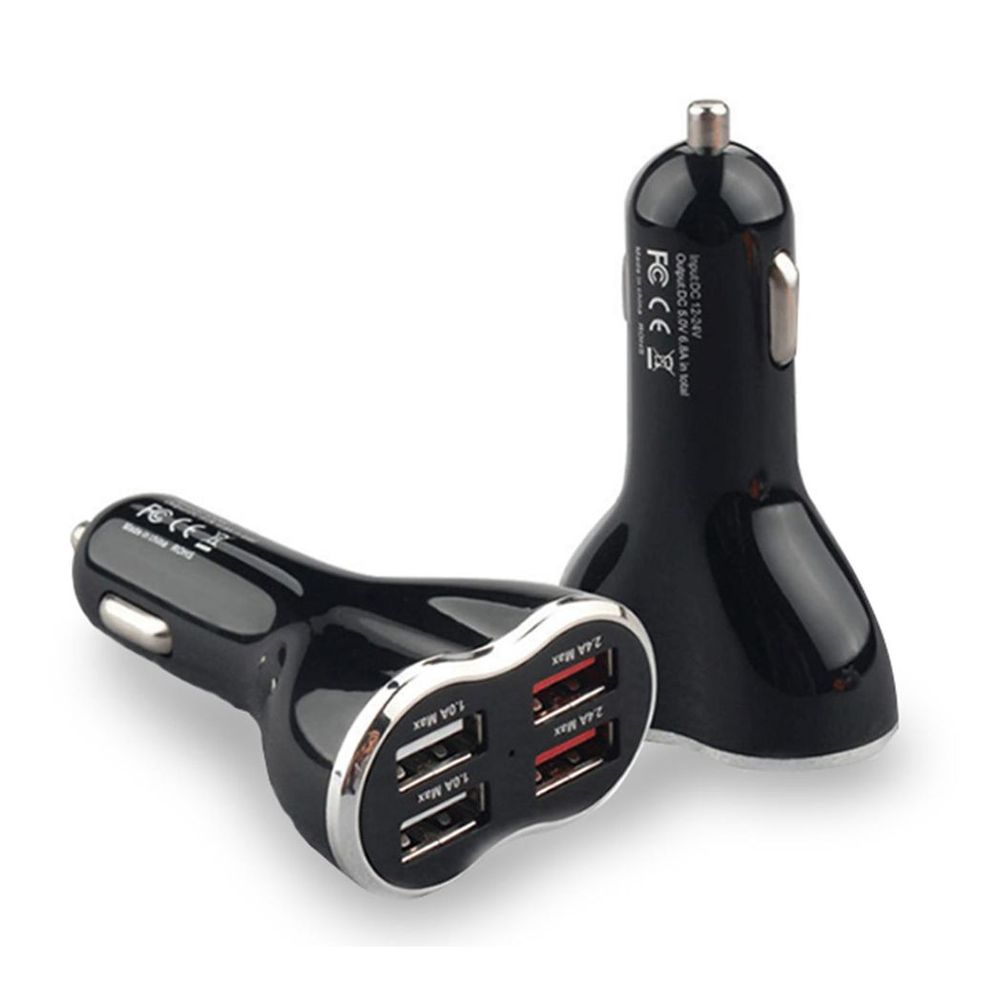 Aquarius Powerful & 4-Port Universal USB Car Charger Black