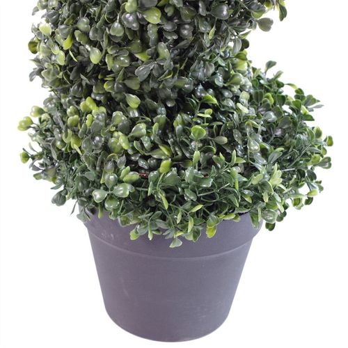 90cm (3ft) Tall Artificial Boxwood Tower Tree Topiary Spiral Metal Top