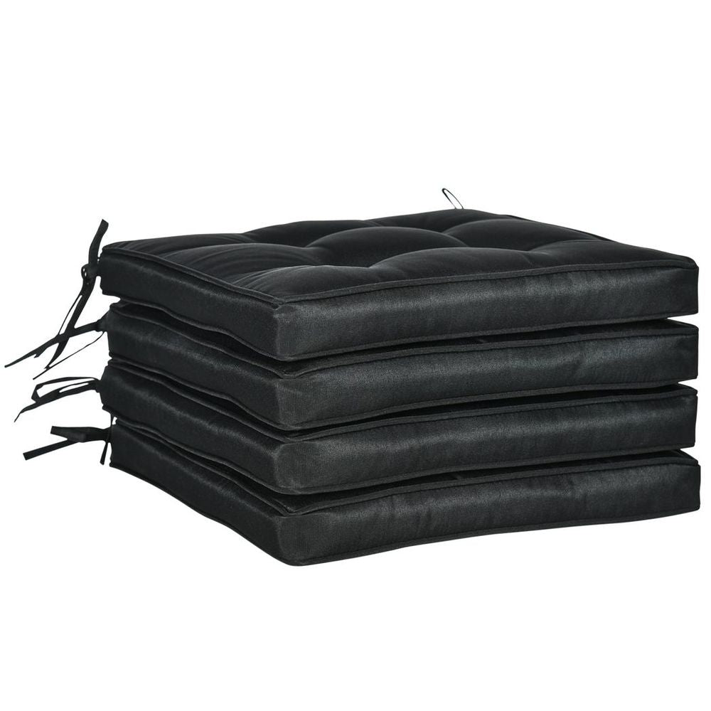 40 x 40cm Garden Seat Cushion with Ties Replacement Dining Chair Seat Pad, Black