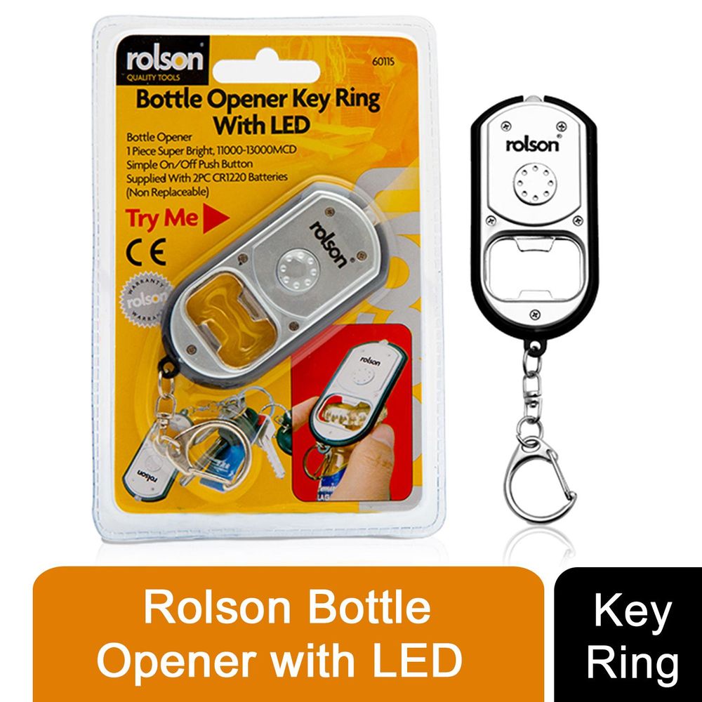 Rolson Bottle Opener Key Ring with One Super Bright LED And On / Off Button