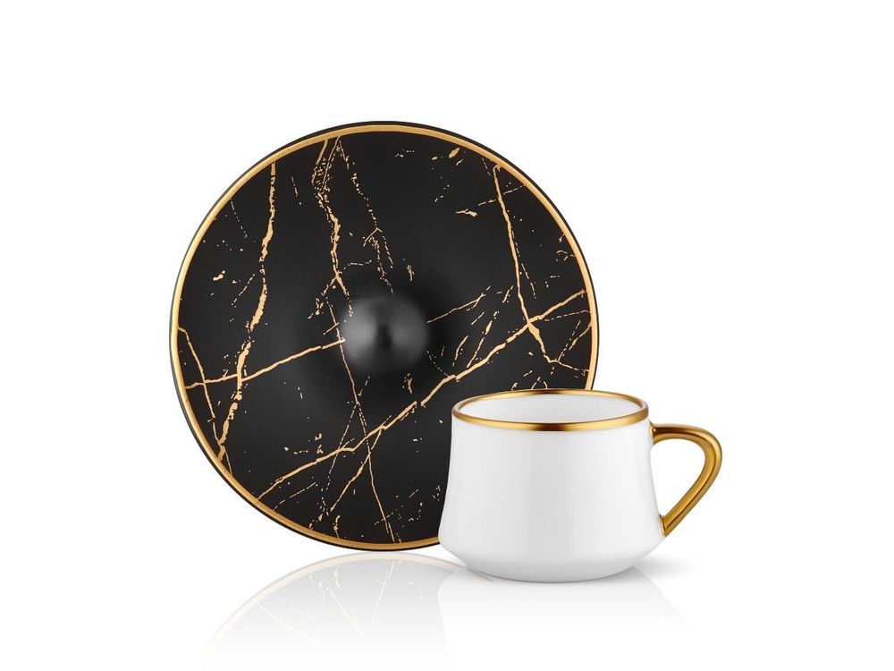 Sufi Coffee Cup and Saucer - Marble Black Gold Colour- 90cc