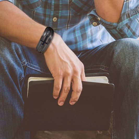 Men's Black Leather Cross Bracelet