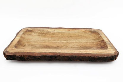 Large Wooden Platter Tray With Bark Edging