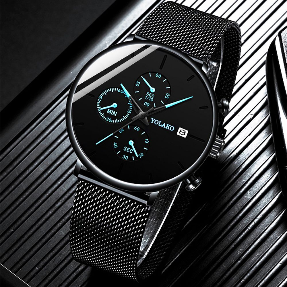 reloj hombre Mens Fashion Watches Stainless Steel Mesh Belt Calendar Quartz Watch Men Business Casual Clock relogio masculino