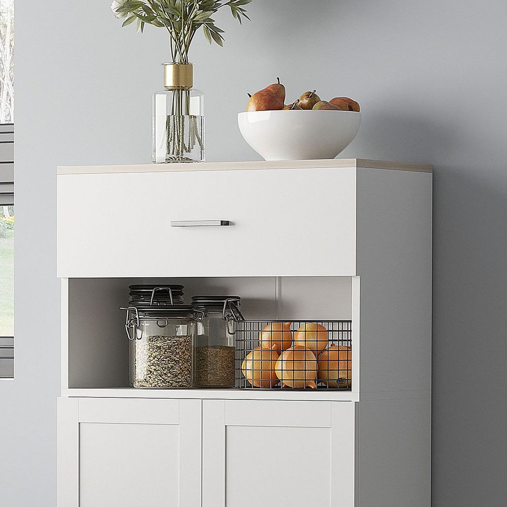 HOMCOM Kitchen Cupboard Storage Cabinet with Drawer, Countertop, White