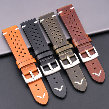 Genuine Leather Breathable Watch Band 18 20 22 24mm Men Women Strap 4 Colors Oil Wax Cowhide Wristband Accessories