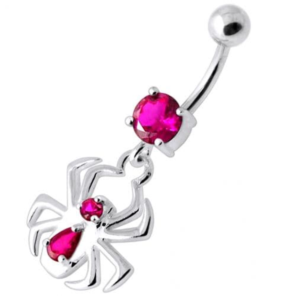 Dangling Spider Silver Navel Belly Bar