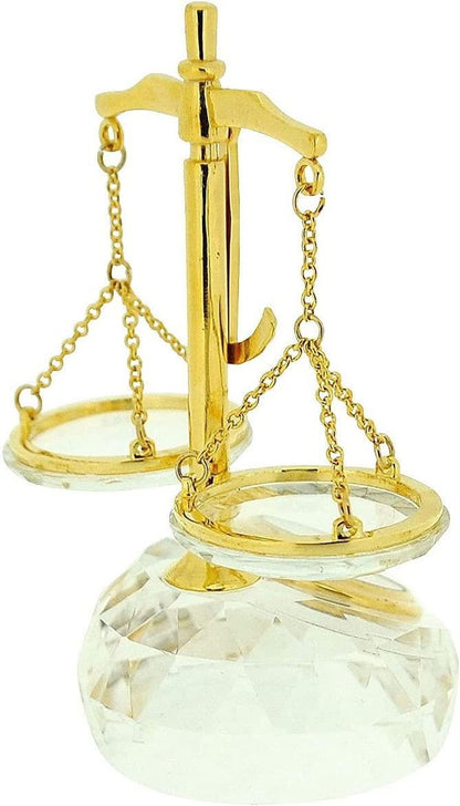 Miniature Clock Gold Plated Alloy & Crystal Balance Scales IMP513 - CLEARANCE NEEDS RE-BATTERY