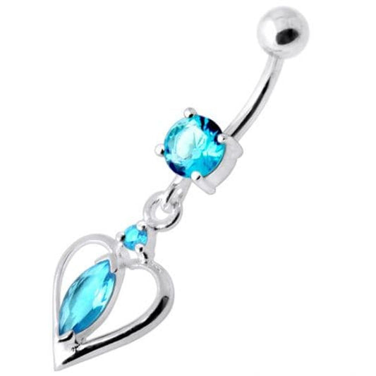 Center Jeweled Heart Silver Navel Ring