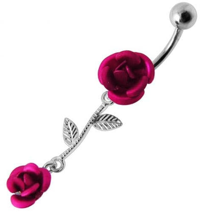 Double Rose Jeweled Dangling Belly Ring