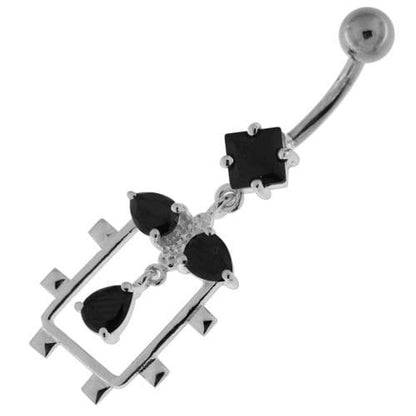 Fancy Jeweled Dangling Sterling Silver Belly Button Ring