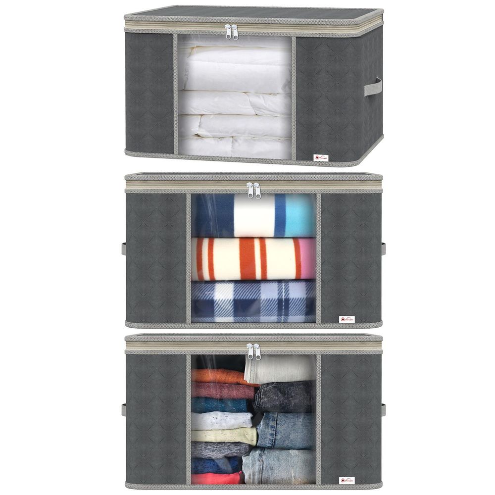 3pcs Deluxe Clothes Storage Bags Organizer Large Capacity Moisture-Proof