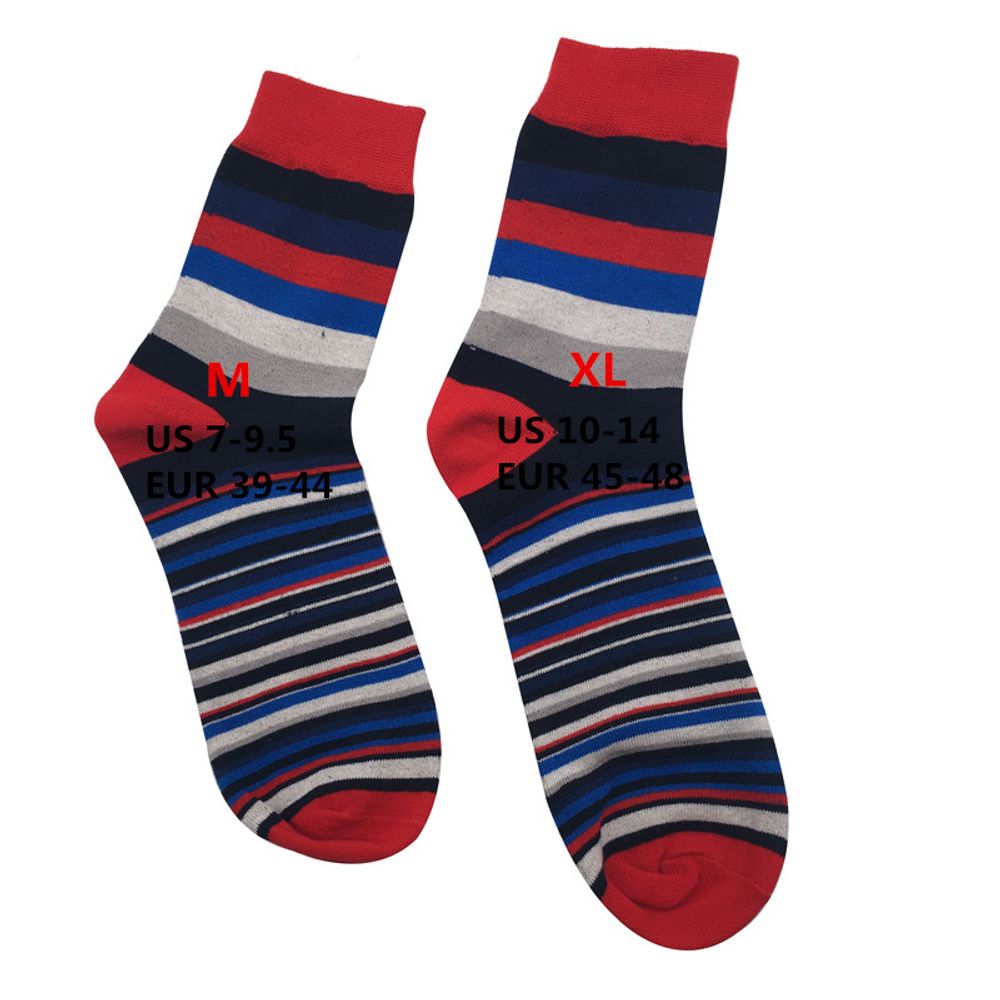 The latest casual men's socks color stripes five pairs of socks cotton gift box US (7-14) , EUR(39-48