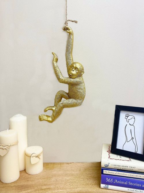 Gold Resin Hanging Monkey Decoration