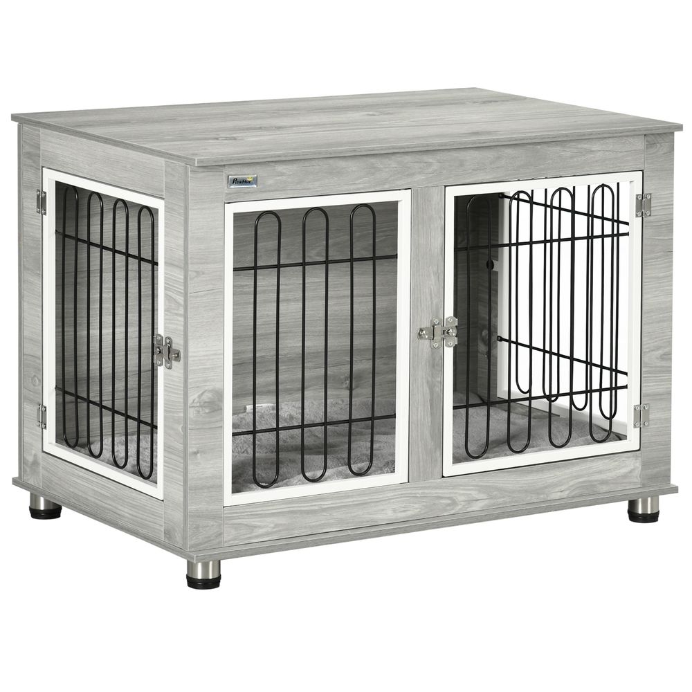 PawHut Dog Crate Furniture, Dog Crate End Table w/ Soft Cushion, Double Door