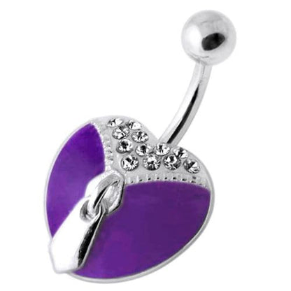 Dangling Zip Colorful Resin Heart Navel Belly Bar