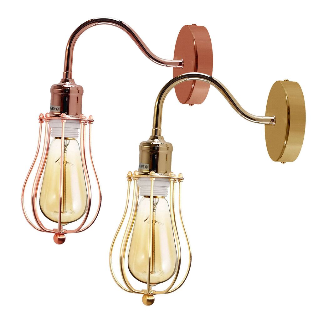 Modern Industrial Wall Mounted Light Indoor Rustic Sconce Lamp Fixture Metal Balloon Cage Shade