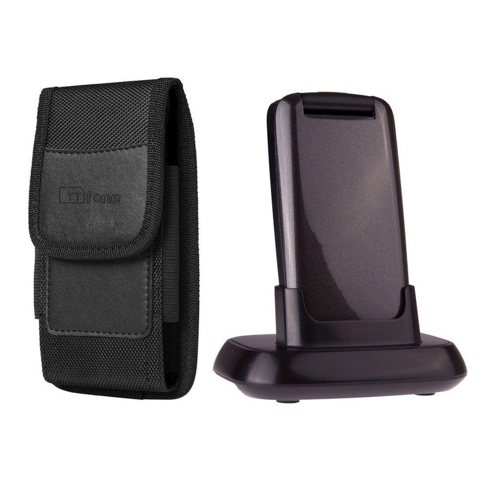 Bundle offer for TTfone Star TT300 Grey Flip Big Button Senior Mobile with Holster Nylon Case (TTCB4), EE Pay As You Go