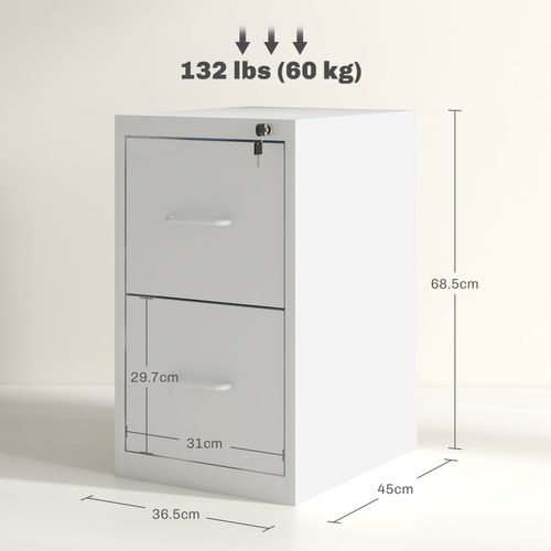 HOMCOM 2 Drawer Filing Cabinet Steel File Cabinet for A4 Letter Size White