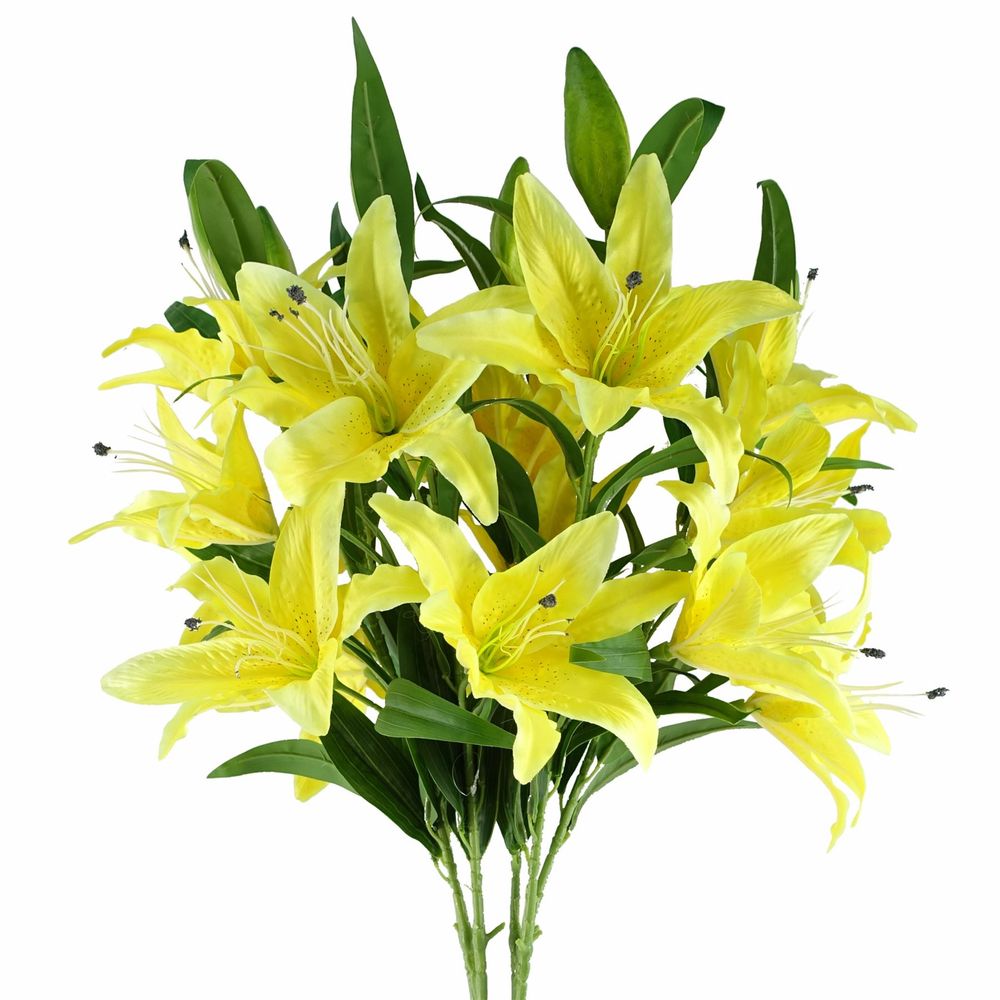 Pack of 6 x 100cm Large Yellow Lily Stem - 18 Flowers