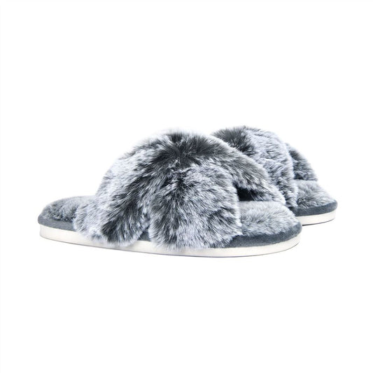 FAUX RAB FUR SLIPPERS S GRY