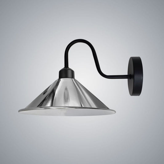 Chrome Wall Light Fixture,Black Wall Sconce E27 Base Socket Screw Type Wall Mounted Swan Neck Cone Shape Shade