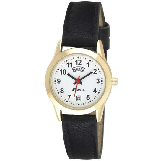 Ravel Ladies Gilt Day/Date  Faux Leather Strap Watch R0706.19.2