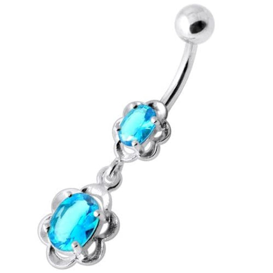 Dangling Single Jeweled Flower Navel Belly Bar