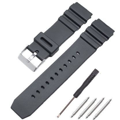 PU Watchband 18mm 20mm 22mm Men Black Sports Diving Watch Strap Silver Stainless Steel Buckle