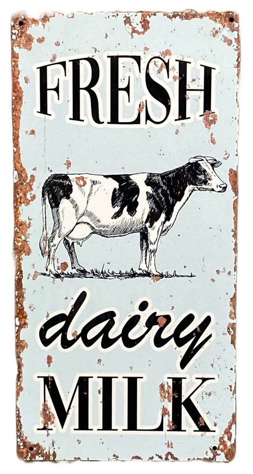 Metal Vintage Wall Sign - Fresh Dairy Milk Cow Farm