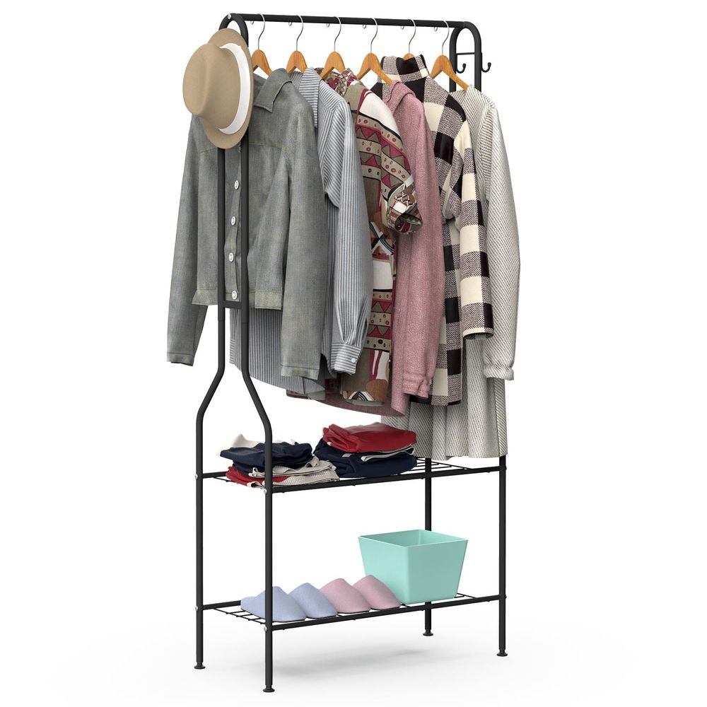 Heavy Duty 2 Tier Multi Purpose Clothes Rail & Shoe Bench Stand Rack