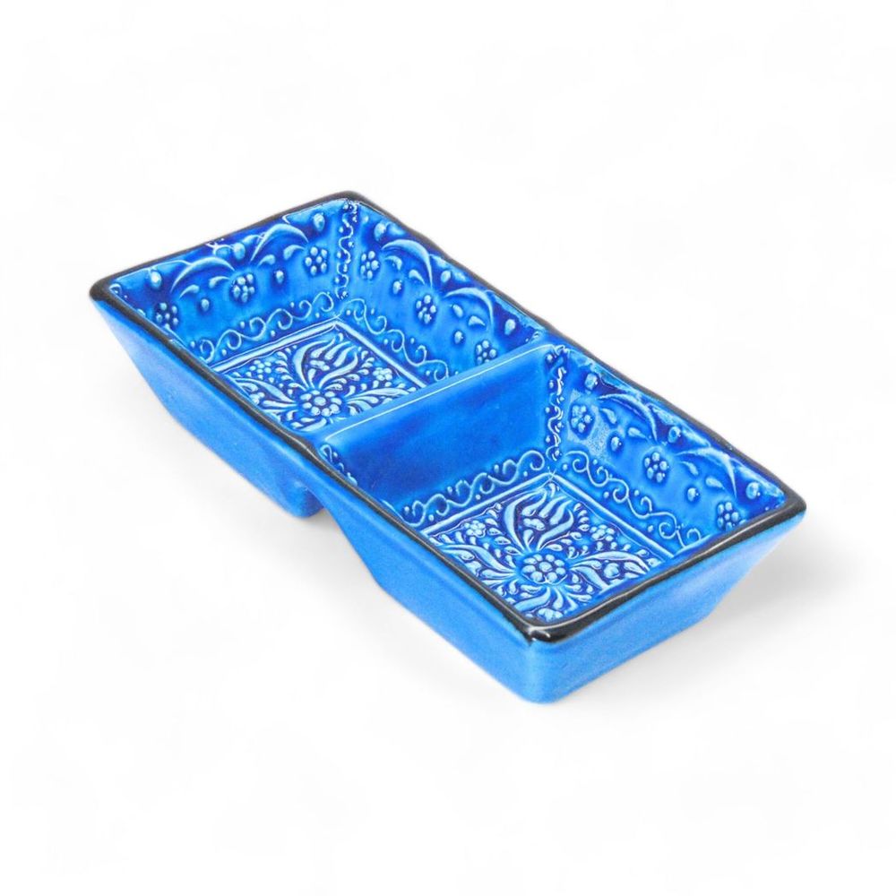 2-in-1 Blue Square Snack and Dip Bowl for Divided Servings