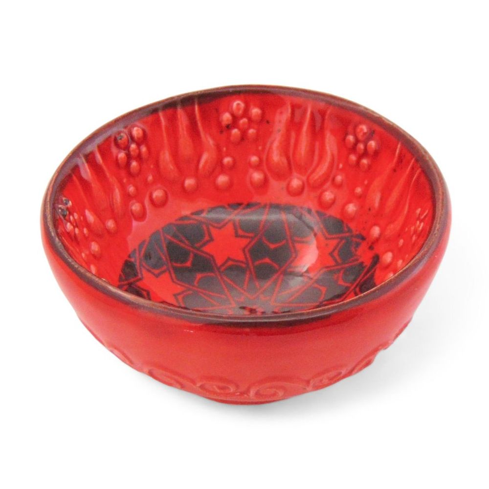 Handmade Ceramic Bowl Multicolour Red 8cm