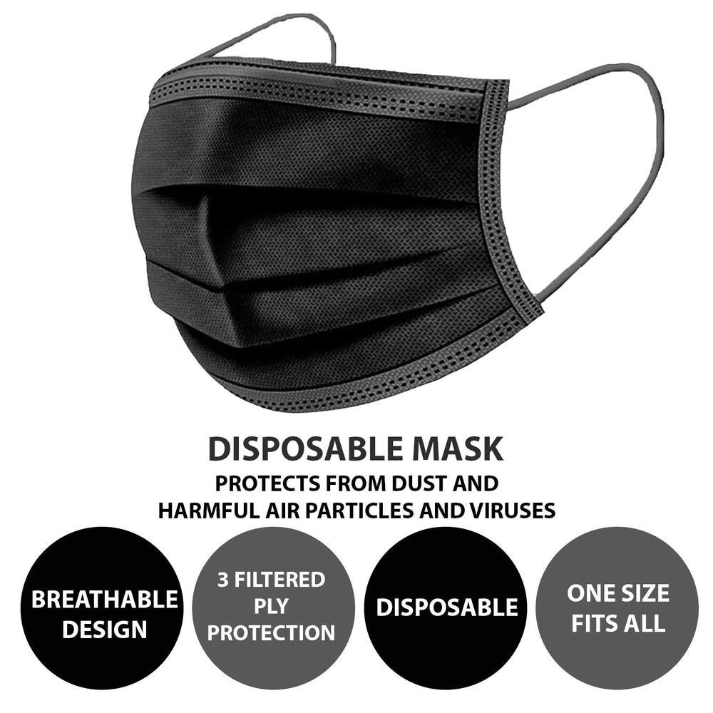 2X 25Pk Disposable Face Masks BLACK | PMS-755017 | AS-05237